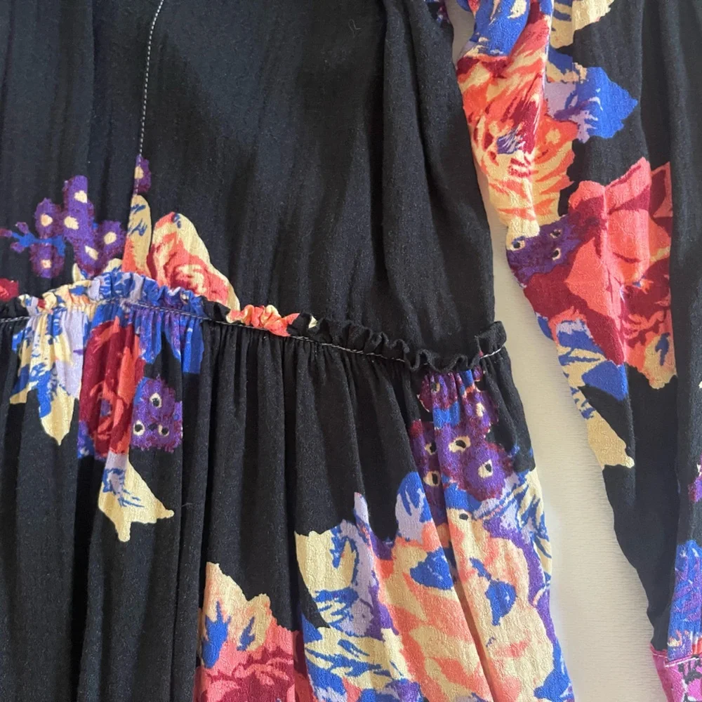 Free People Colorful Floral Long Sleeve Button-Up Dress or Oversized Blouse - Picture 5 of 8